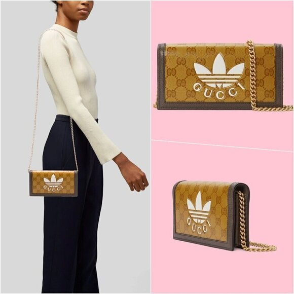 GUCCI X ADIDAS Crossbody Clutch Wallet Gold Chain Limited Edition MINT CONDITION - Picture 1 of 13